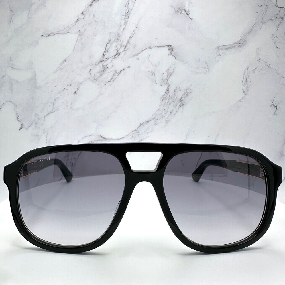 New GUCCI Sunglasses Black Acetate Pilot Aviator 58mm Navigator Gold Metal Logo - Picture 15 of 16